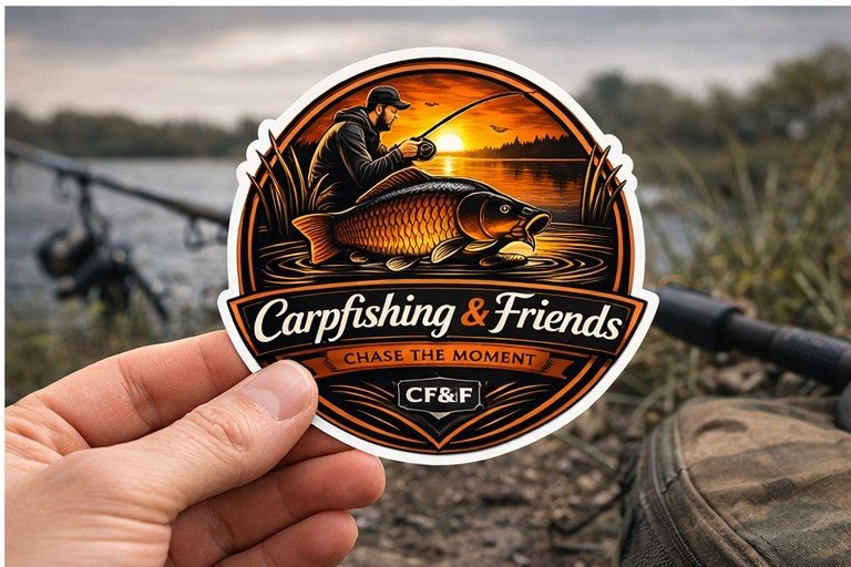 Emblema de Carpfishing & Friends al atardecer