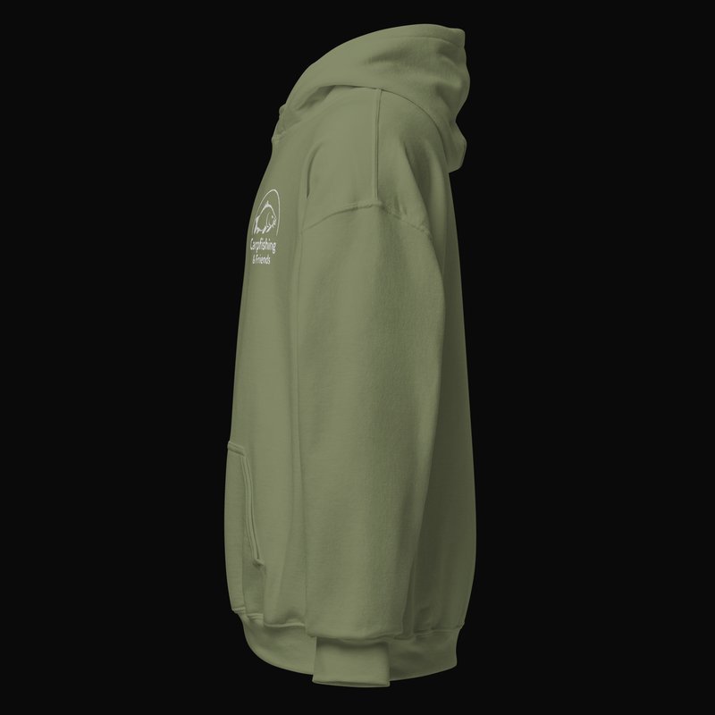 Sudadera con capucha verde Carpfishing & Friends, vista de perfil