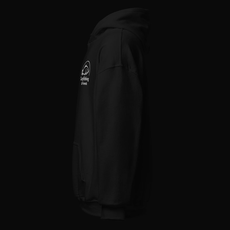 Sudadera con capucha negra Carpfishing & Friends, vista de perfil
