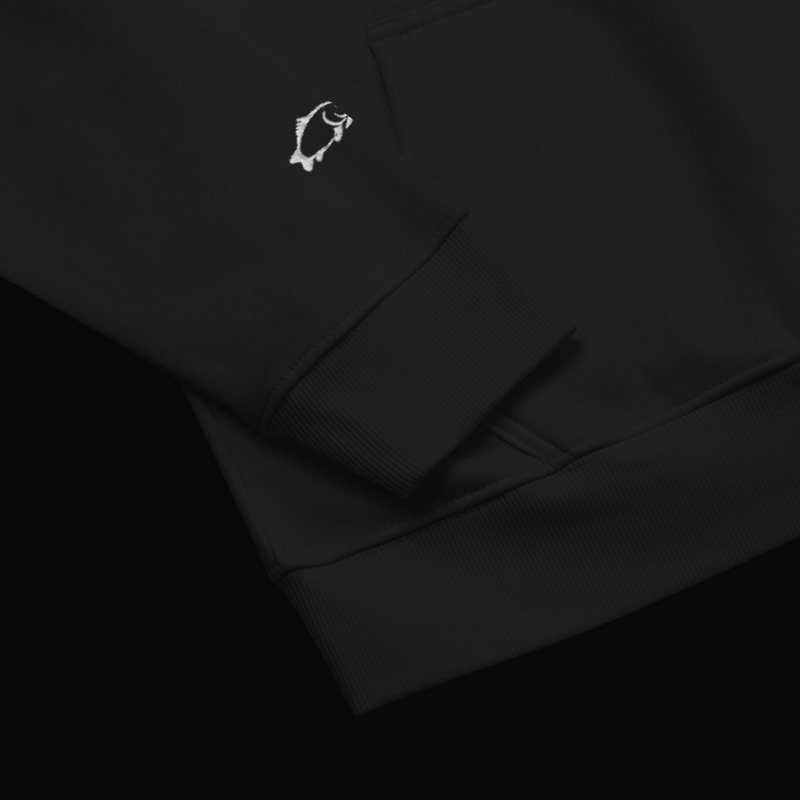 Sudadera con capucha negra Carpfishing & Friends, vista de perfil